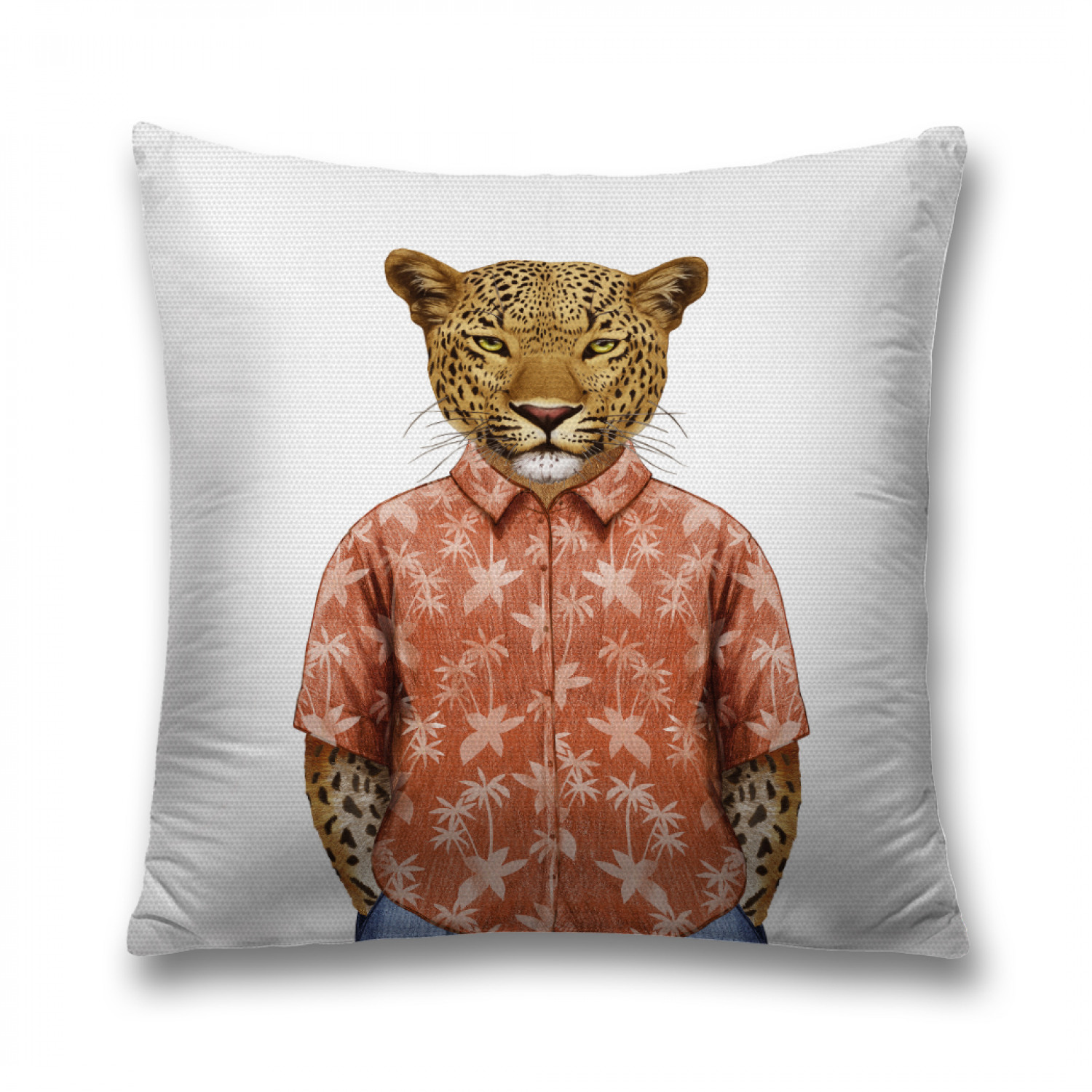 фото Наволочка декоративная joyarty "леопард в рубашке" на молнии, 45x45 см