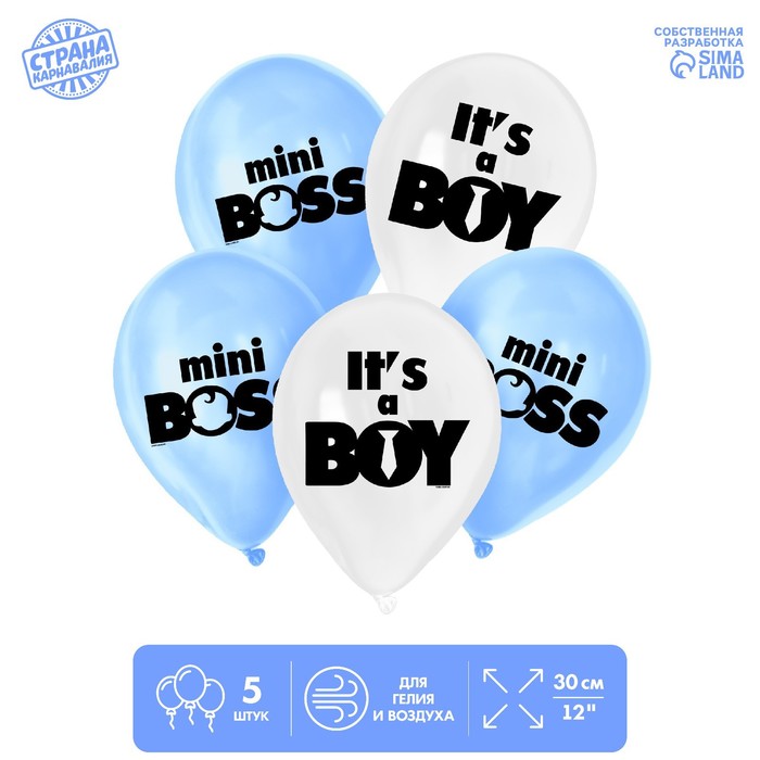 

Шар латексный 12" Mini boss, 5 шт., Воздушное оформление. Гендер пати