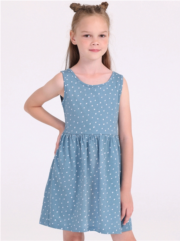 Платье детское Апрель 1ДПБ4001001н, белые пятнышки на бирюзе, 134
