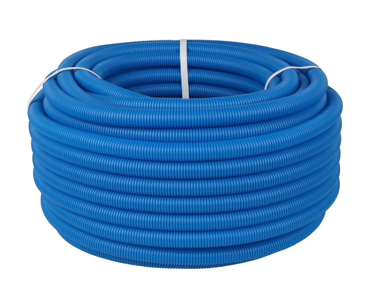 Труба гофрированная STOUT ПНД, цвет синий, 25 мм для труб диаметром 16-22 мм бухта 50м угольник для металлопластиковых труб stout