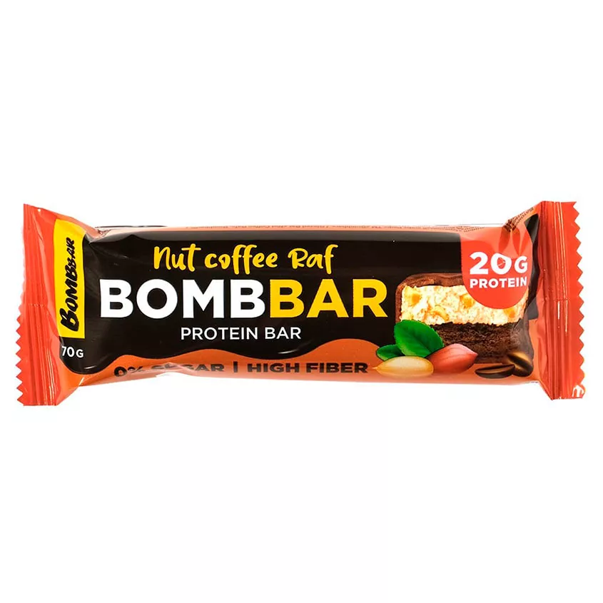 

Батончик Bombbar Protein Bar глазированный, Ореховый кофе Раф, 70 г