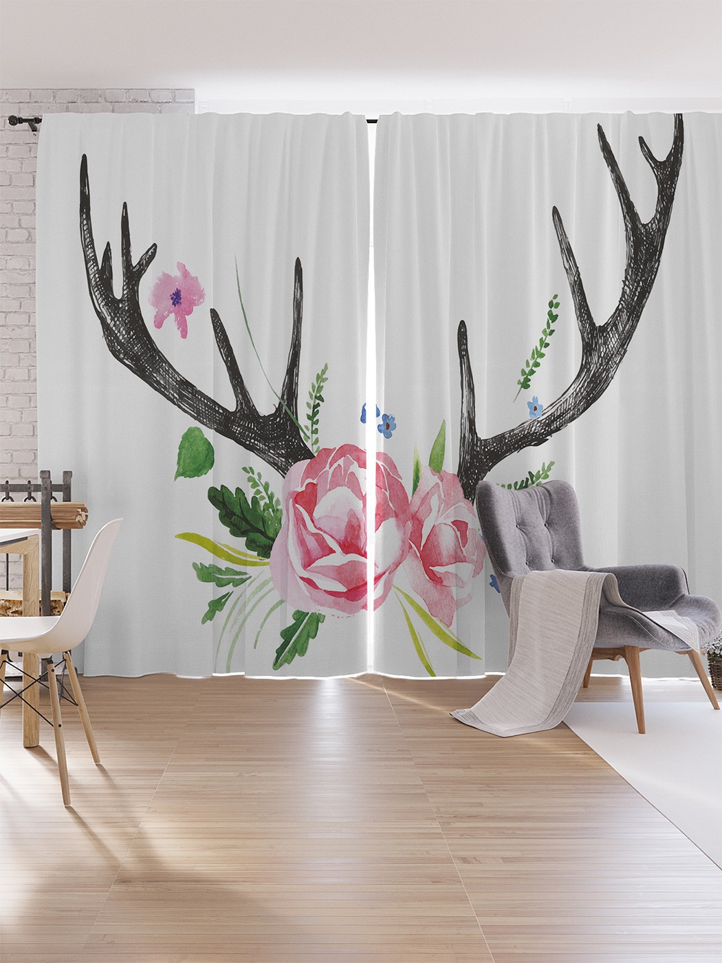 

Шторы под лён JoyArty "Розы и рога", серия Oxford DeLux, 340х265 см, Розы и рога