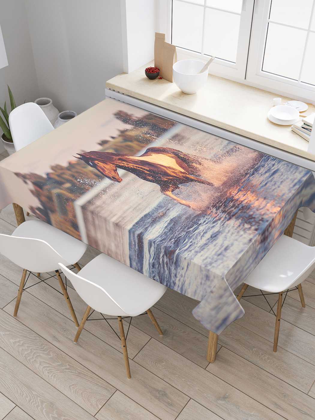 

Скатерть прямоугольная JoyArty "Конь пересекает реку" из сатена, 120x145 см, Конь пересекает реку