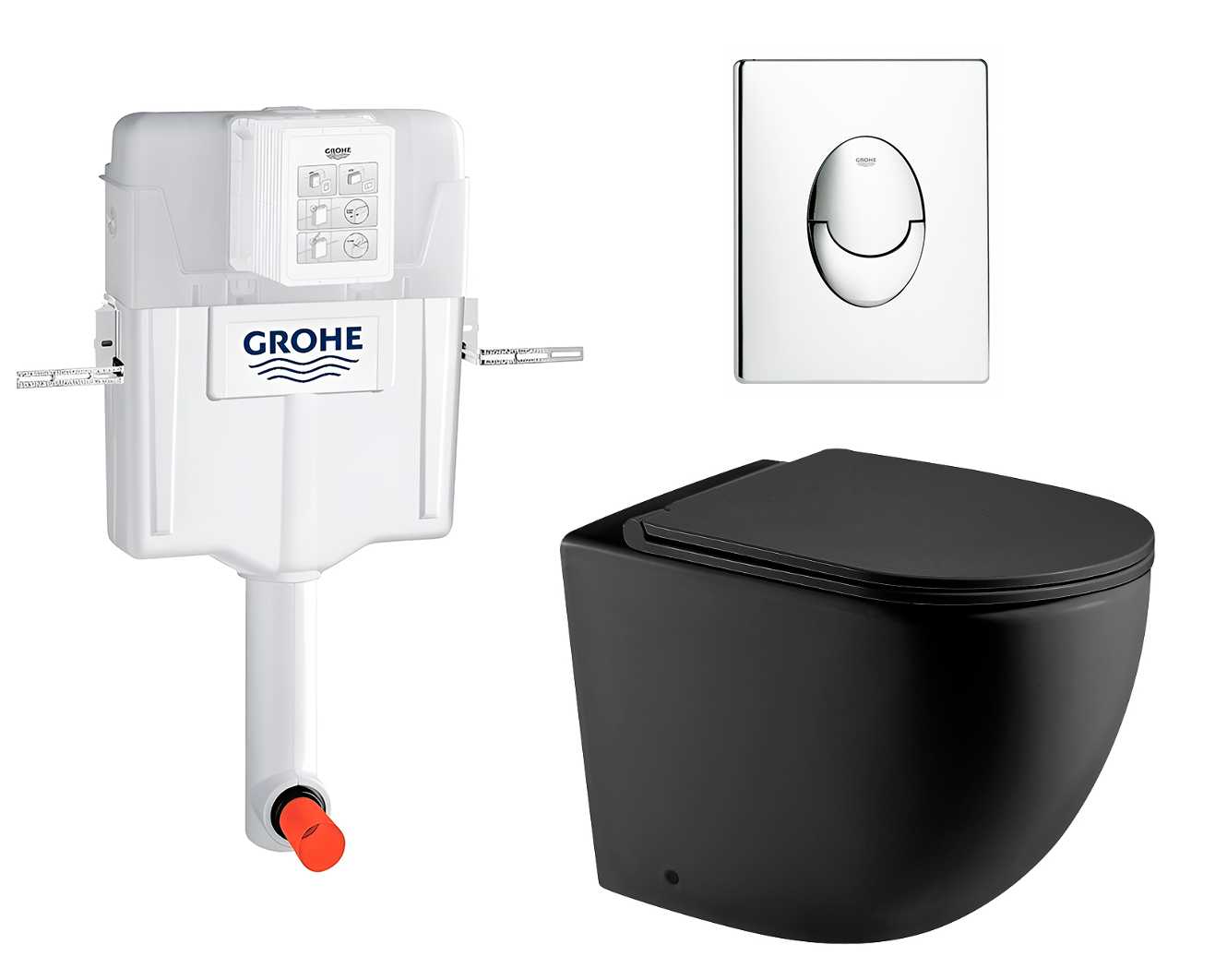 

Комплект: смывной бачок Grohe + унитаз Merzbach MT-BL + кнопка хром, 535597