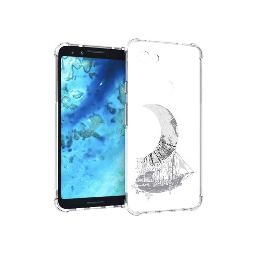 

Чехол MyPads Tocco для Google Pixel 3 черно белый корабль полумесяц, Прозрачный, Tocco