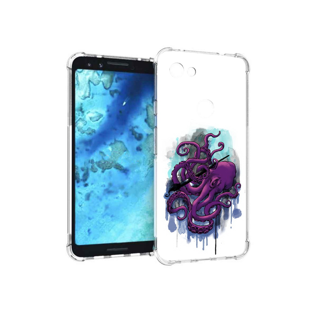 

Чехол MyPads Tocco для Google Pixel 3 фиолетовый осьминог, Прозрачный, Tocco