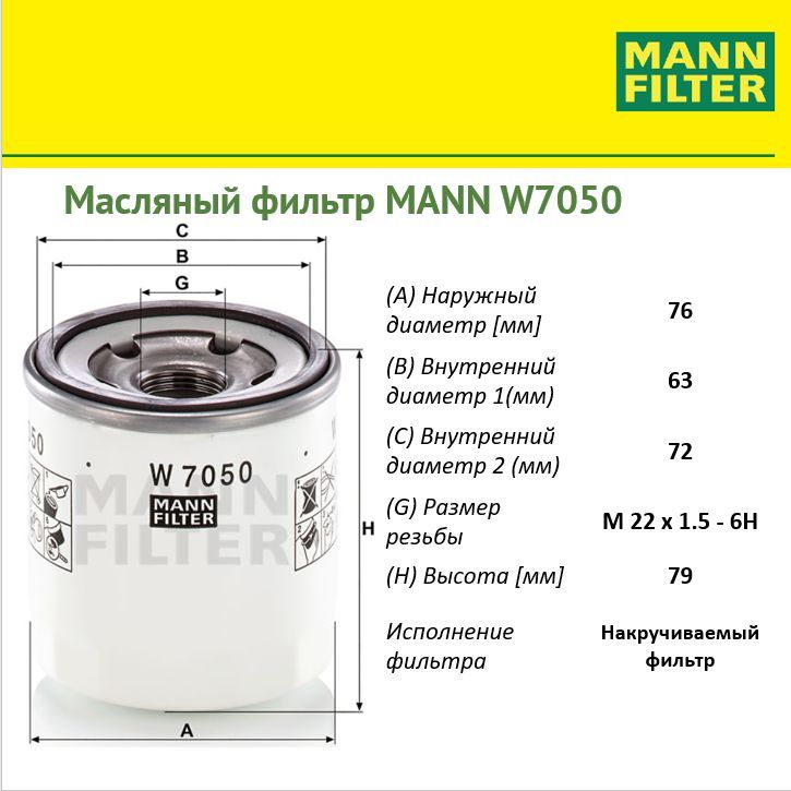

Фильтр масляный двигателя MANN FILTER MANN-FILTER_W7050, W7050