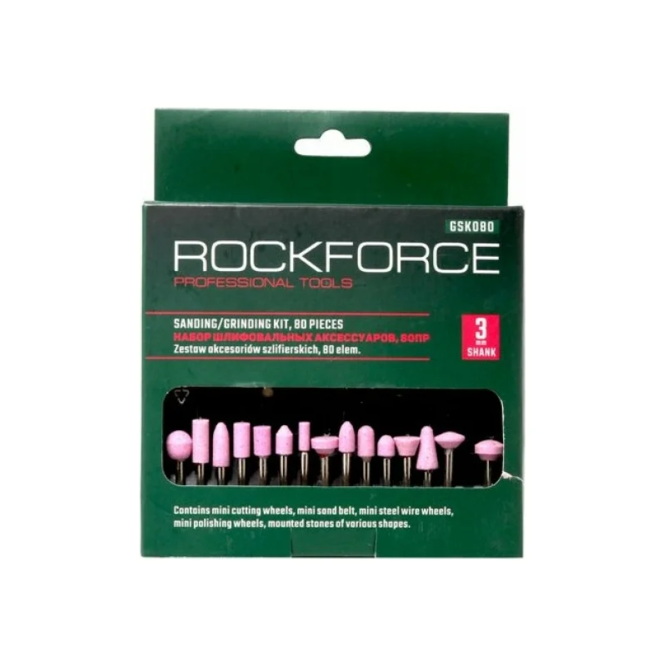 Набор аксессуаров для мини-дрелей 80пр в пластиковом кейсе ROCKFORCE 1349₽