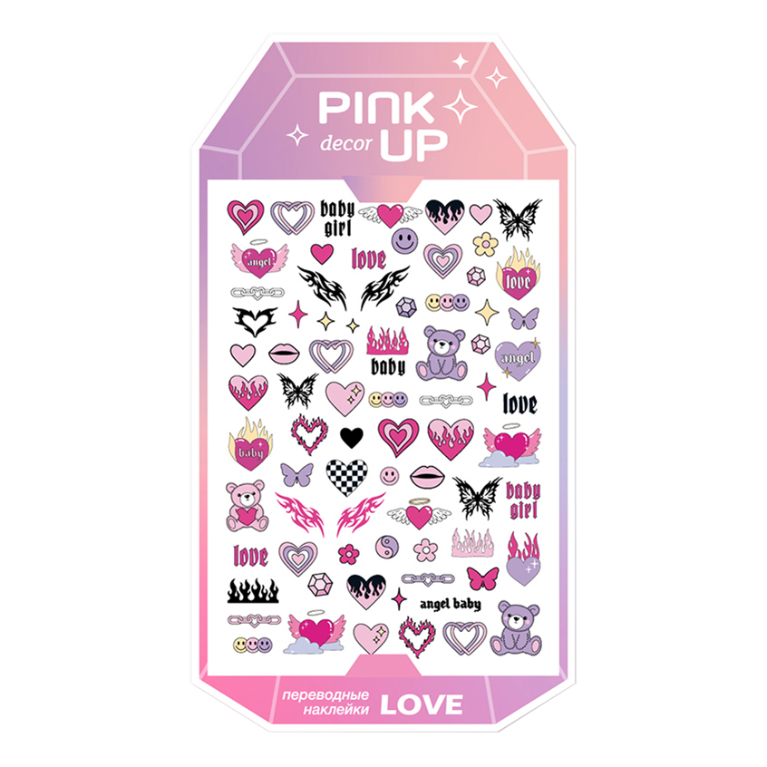 Наклейки для ногтей Pink Up Decor Love 2D переводные тон 113 наклейки love зверята сердечки 9 8х15 9 см