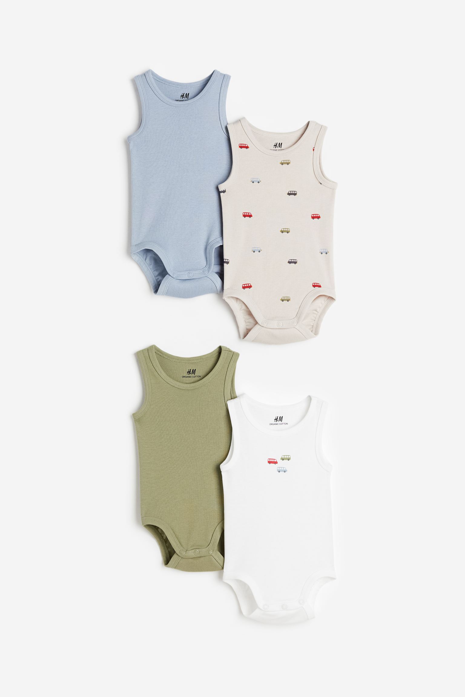 

2 хлопковых боди H&M для мальчиков 56 Хаки Зеленый/Автобусы (доставка из-за рубежа), 1165196