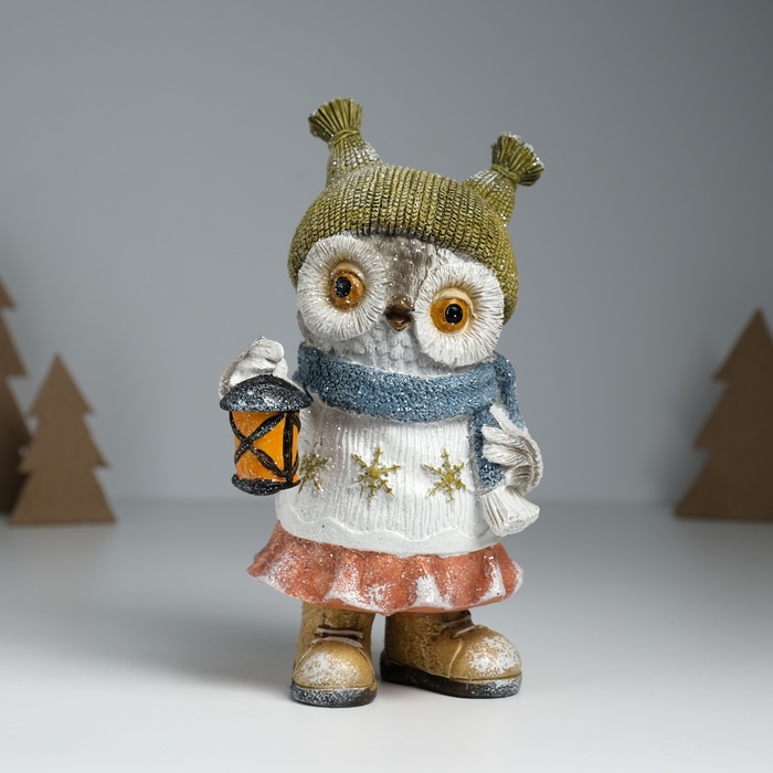 

Статуэтка Совушка в свитере со снежинками с фонариком 11,6х8х19см 10325888, Разноцветный