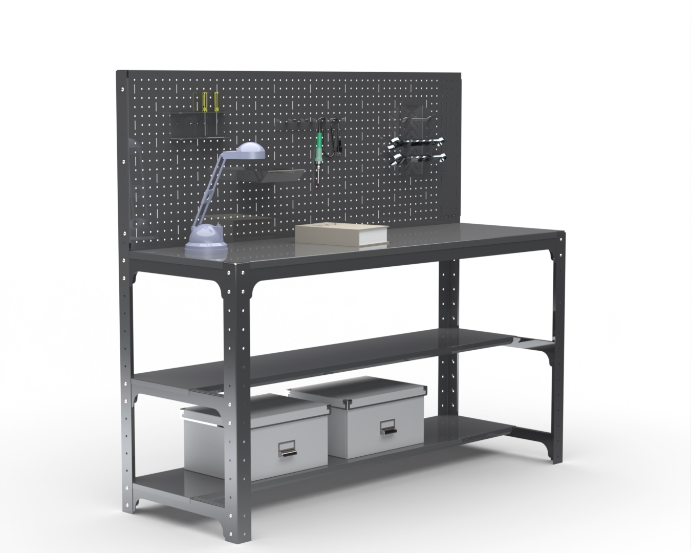 

Стол металлический Metalex серия KIT 750х1500х600 + две полки + перфопанель (серый)