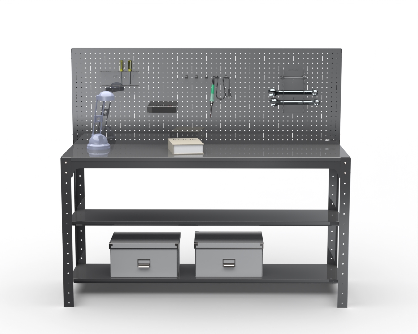 

Стол металлический Metalex серия KIT 750х1300х600 + две полки + перфопанель (серый)