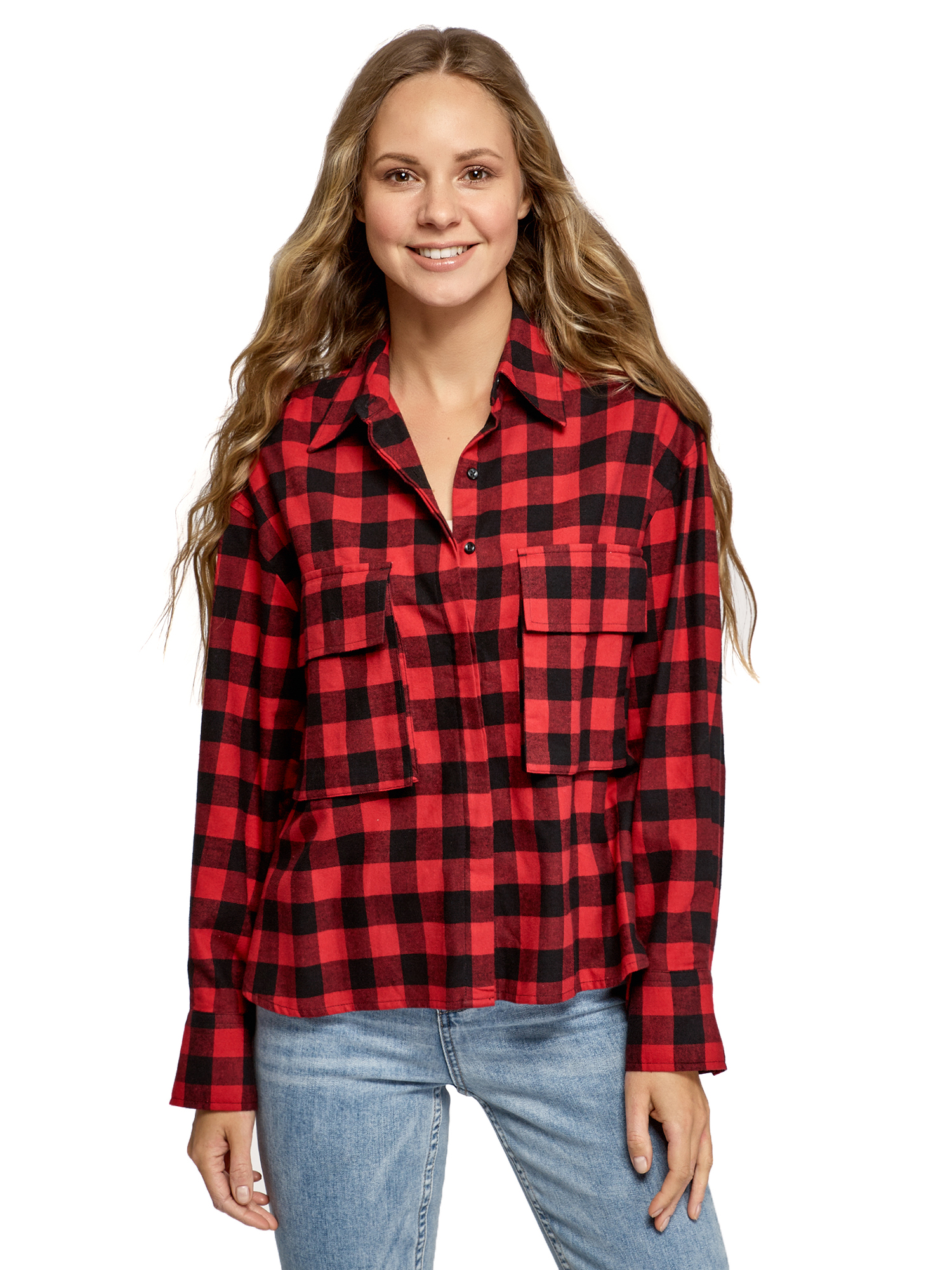 

Рубашка женская oodji 13L11031 красная 36/170, Красный, 13L11031