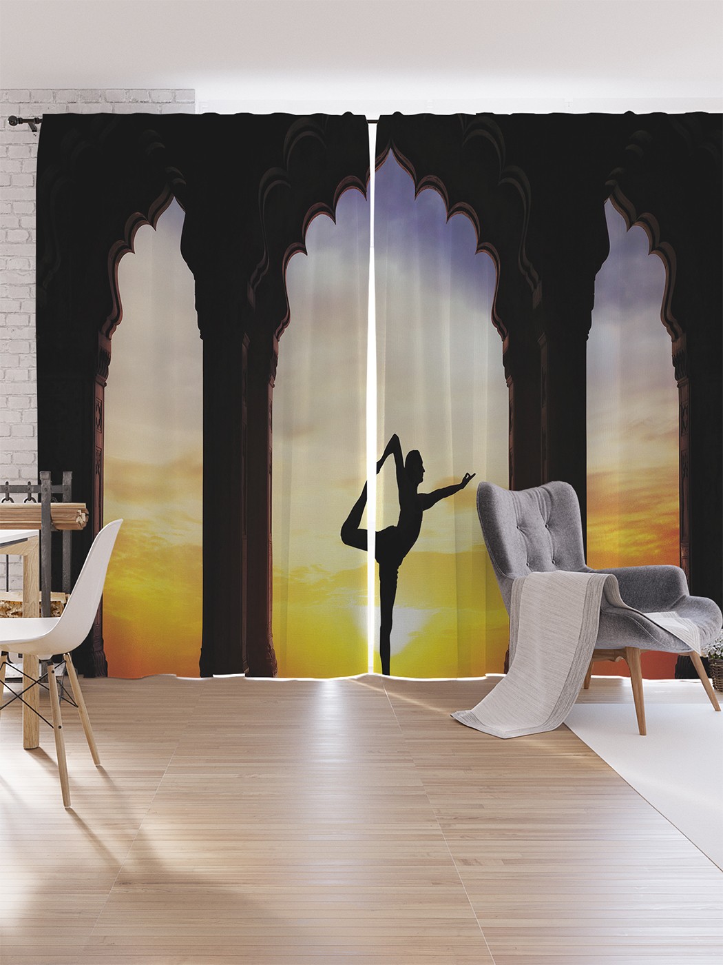 фото Шторы под лён joyarty "йога на рассвете", серия oxford delux, 340х265 см