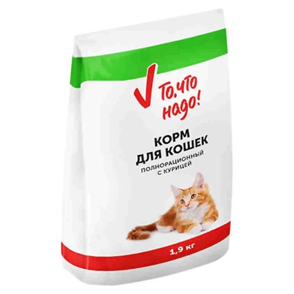 

Сухой корм для кошек То, что надо!, курица, 1,9кг