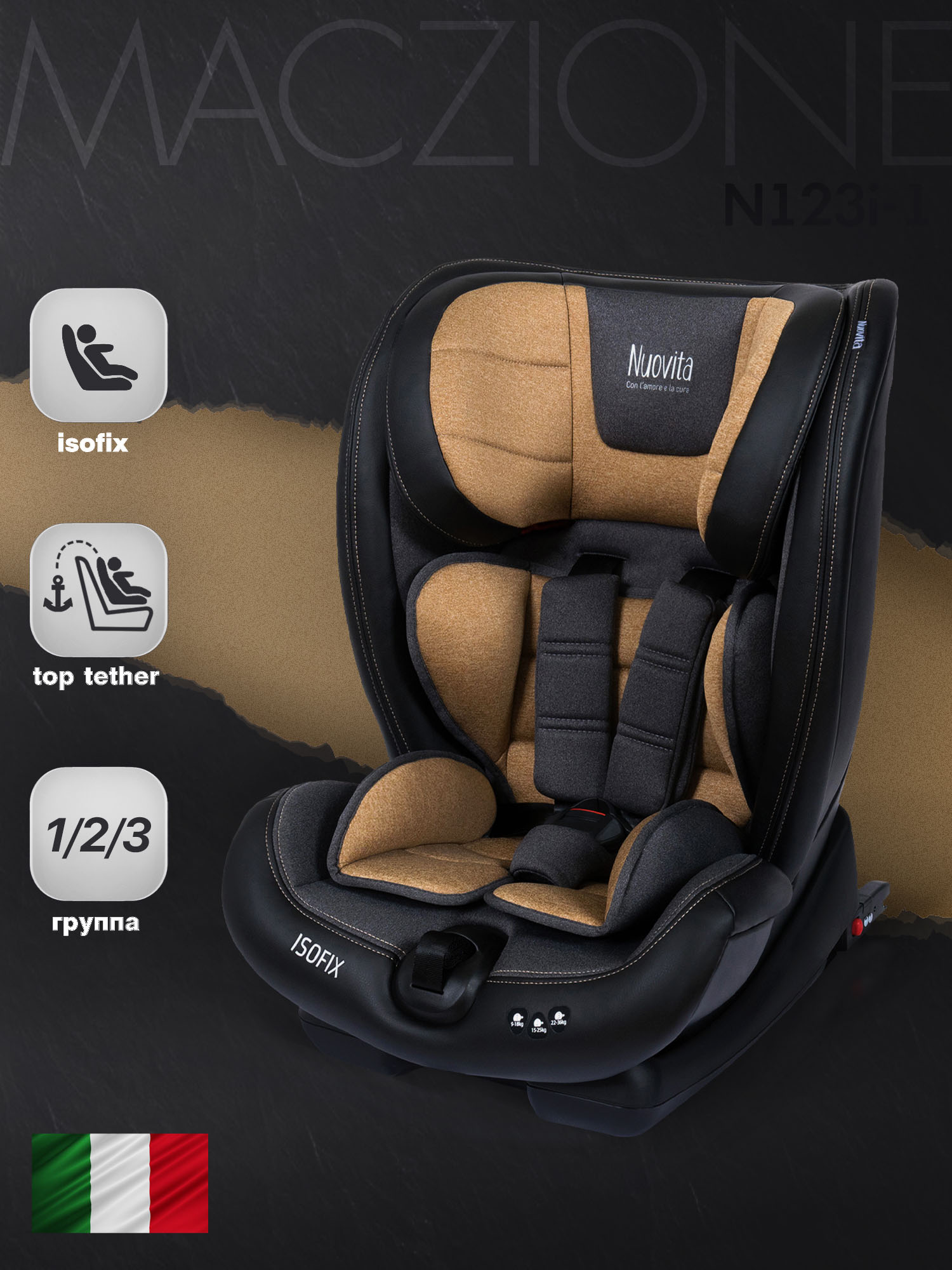 

Автокресло Nuovita Maczione N123i-1 Beige/Бежевый гр. 1/2/3 NUO_ST2_4104, Maczione N123i-1