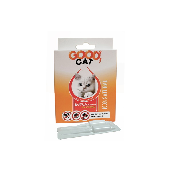 

Капли для кошек против блох, власоедов, вшей, клещей GOOD CAT, 2 пипеток, 1 мл