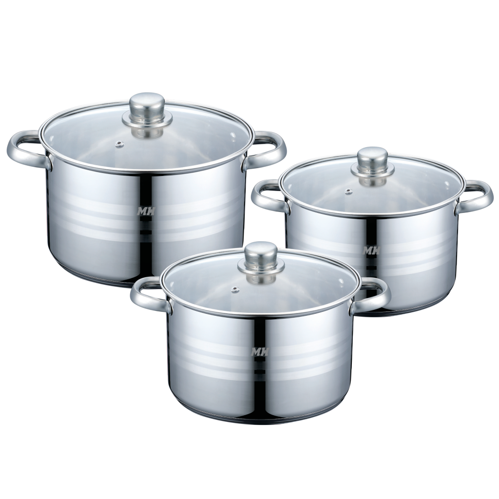 Набор кастрюль из нержавеющей стали Munchenhaus МН-15136 со стеклянной крышкой