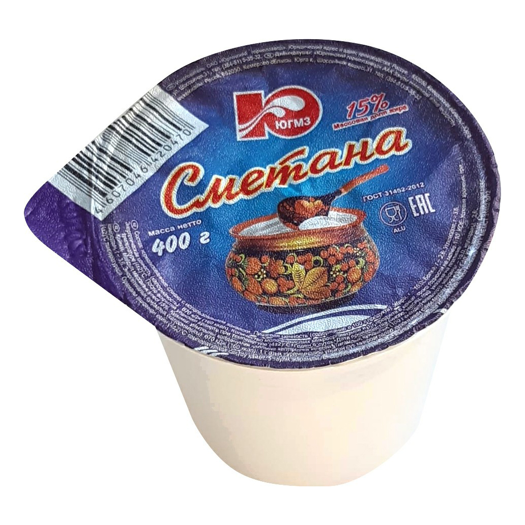 

Сметана Юргинский гормолзавод 15% 400 г