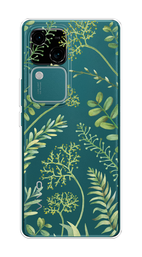

Чехол на Vivo V30/S18 "Green Leaves", Зеленый;прозрачный, 2610150-1