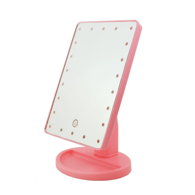 

Зеркало косметическое розовое с подсветкой LED настольное сенсорное, 22x16 см, mirror