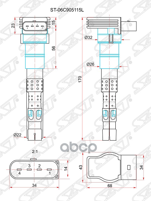 

Катушка Зажигания Vag A4 01-04/A6 01-05/A8 03-06 Sat Арт. St-06C905115L