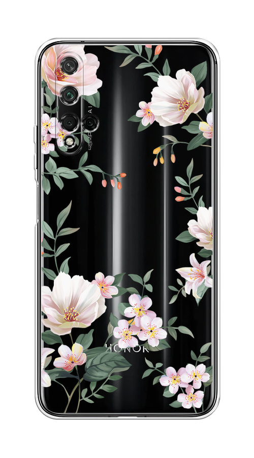 

Чехол на Honor 20/Huawei Nova 5T "Beautiful white flowers", Бежевый;зеленый, 69550-1