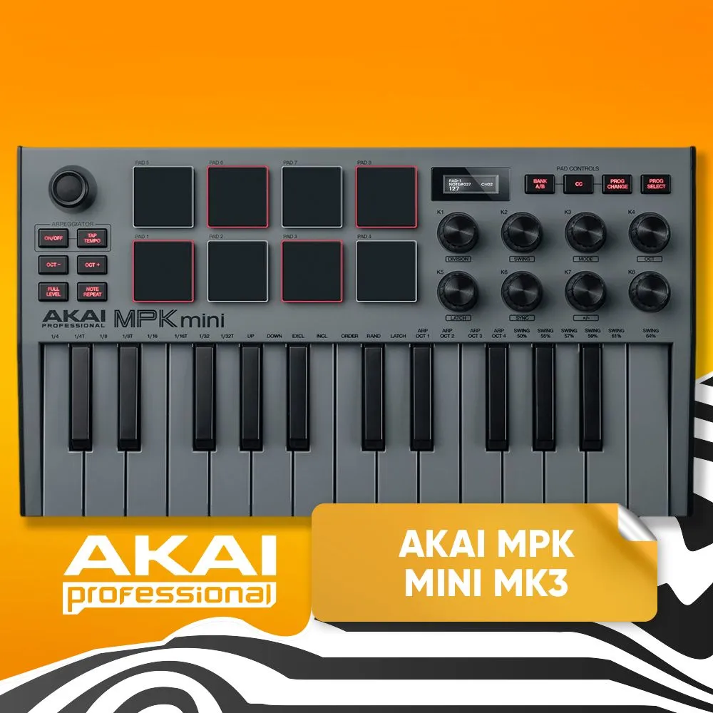 Миди клавиатура USB MIDI-клавиатура AKAI MPK Mini MK3 Black