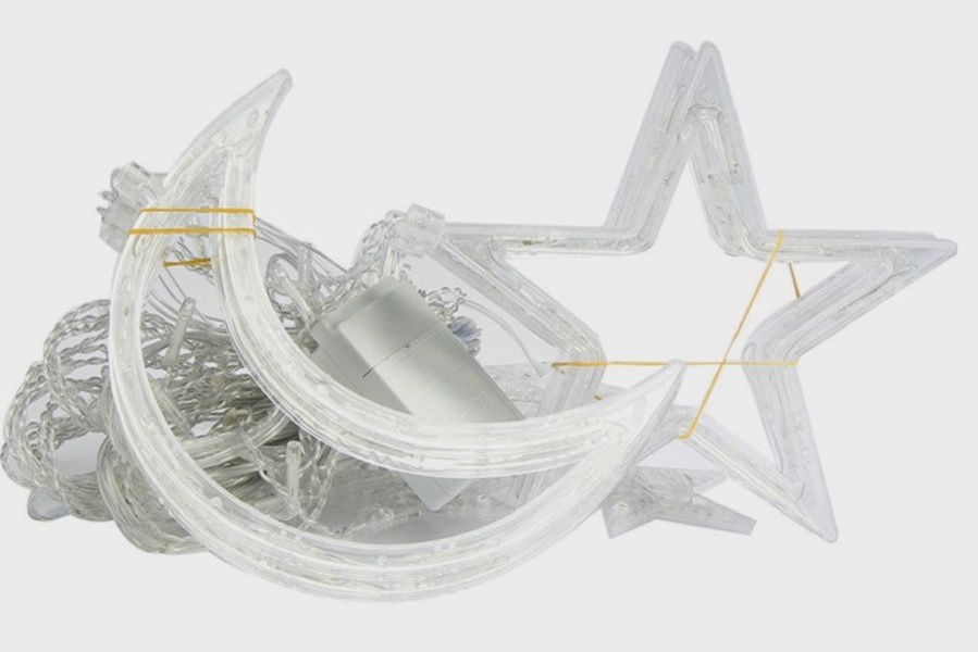 

Гирлянда штора LED на окно или стену, звезды и луна, тёплый свет, 3,5 м х 1,5 м, No