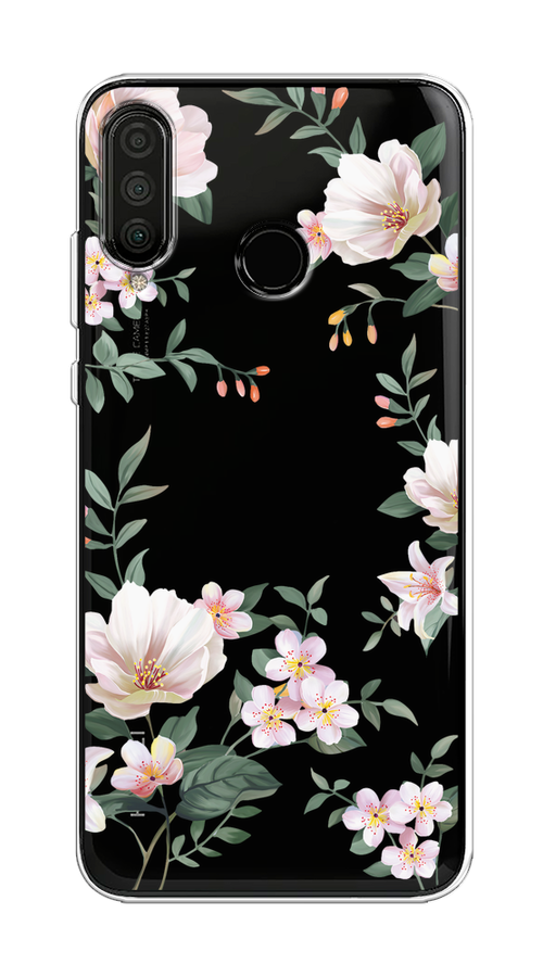 

Чехол на Huawei P30 Lite/Honor 20S/20 Lite 2020 "Beautiful white flowers", Бежевый;зеленый, 67950-1