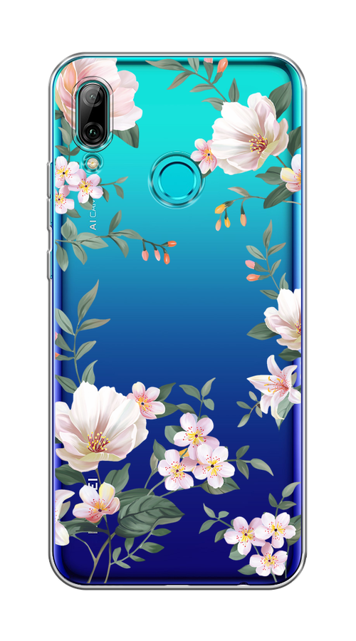 

Чехол на Honor 10 Lite/Huawei P Smart 2019 "Beautiful white flowers", Бежевый;зеленый, 67250-1