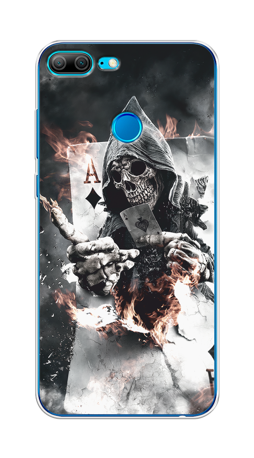 

Чехол на Honor 9 Lite "Карты черепа в капюшоне", Белый;серый, 64250-1