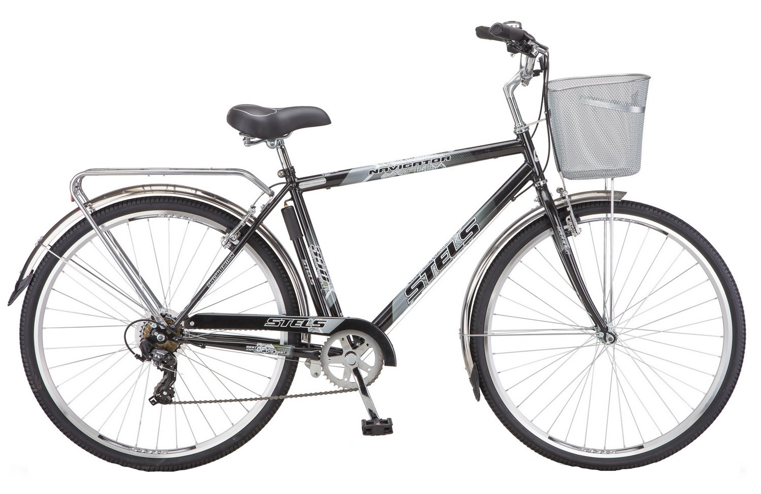 Городской велосипед STELS Navigator 350 Gent 28 7 скор корзинка Черный 1779800₽