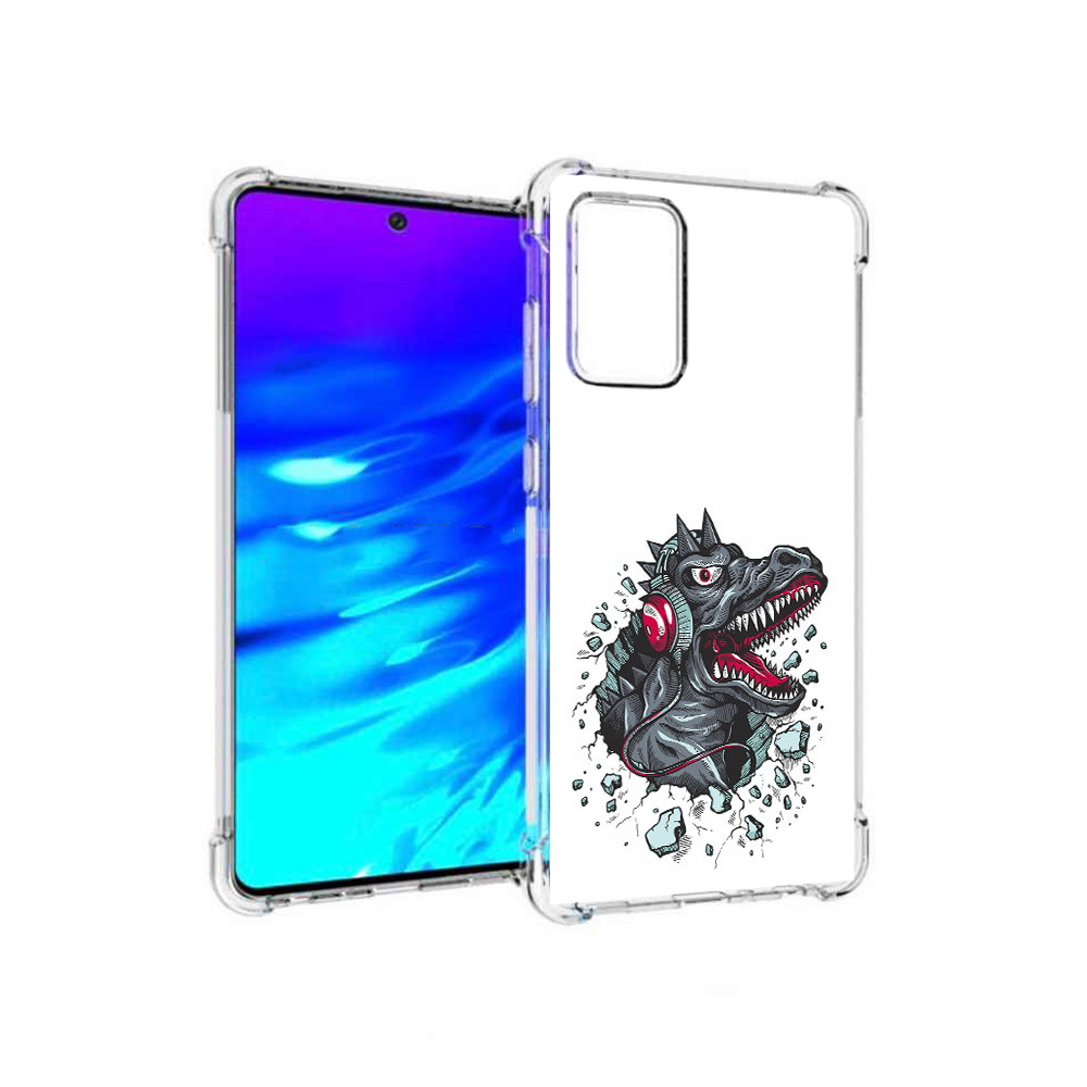 

Чехол MyPads Tocco для Samsung Galaxy A72 Нарисованный динозавр в наушниках, Прозрачный, Tocco