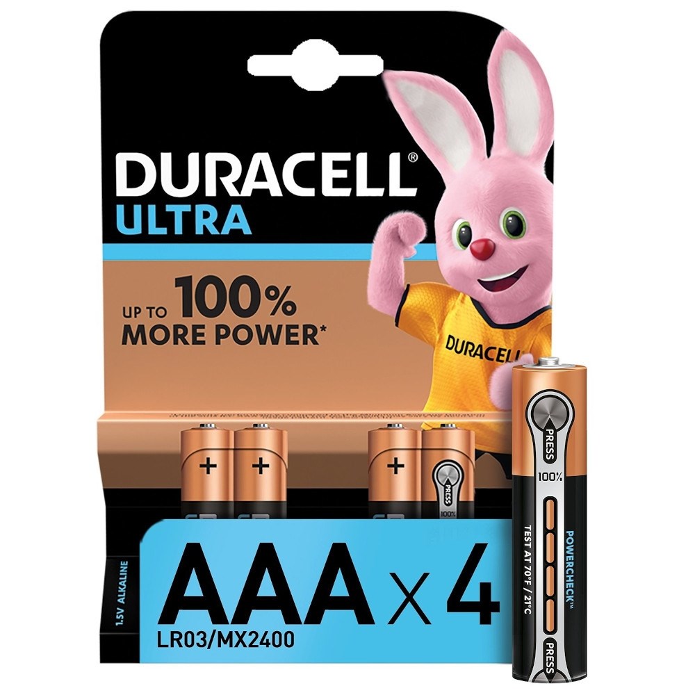 

AAA (LR03) Duracell Ultra Power MX2400, 1.5V, упаковка 4шт.