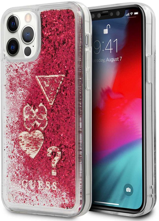 фото Чехол guess glitter для apple iphone 12/12 pro, clear/pink [guhcp12mglhflra] nobrand