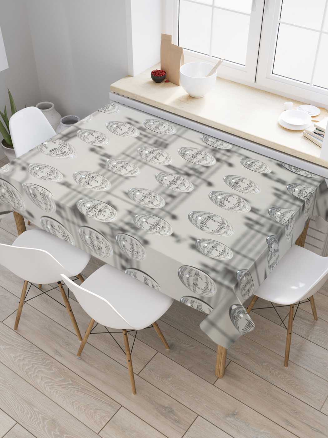 

Скатерть прямоугольная JoyArty "Музыкальные капли" из сатена, 180x145 см, Серый, Музыкальные капли