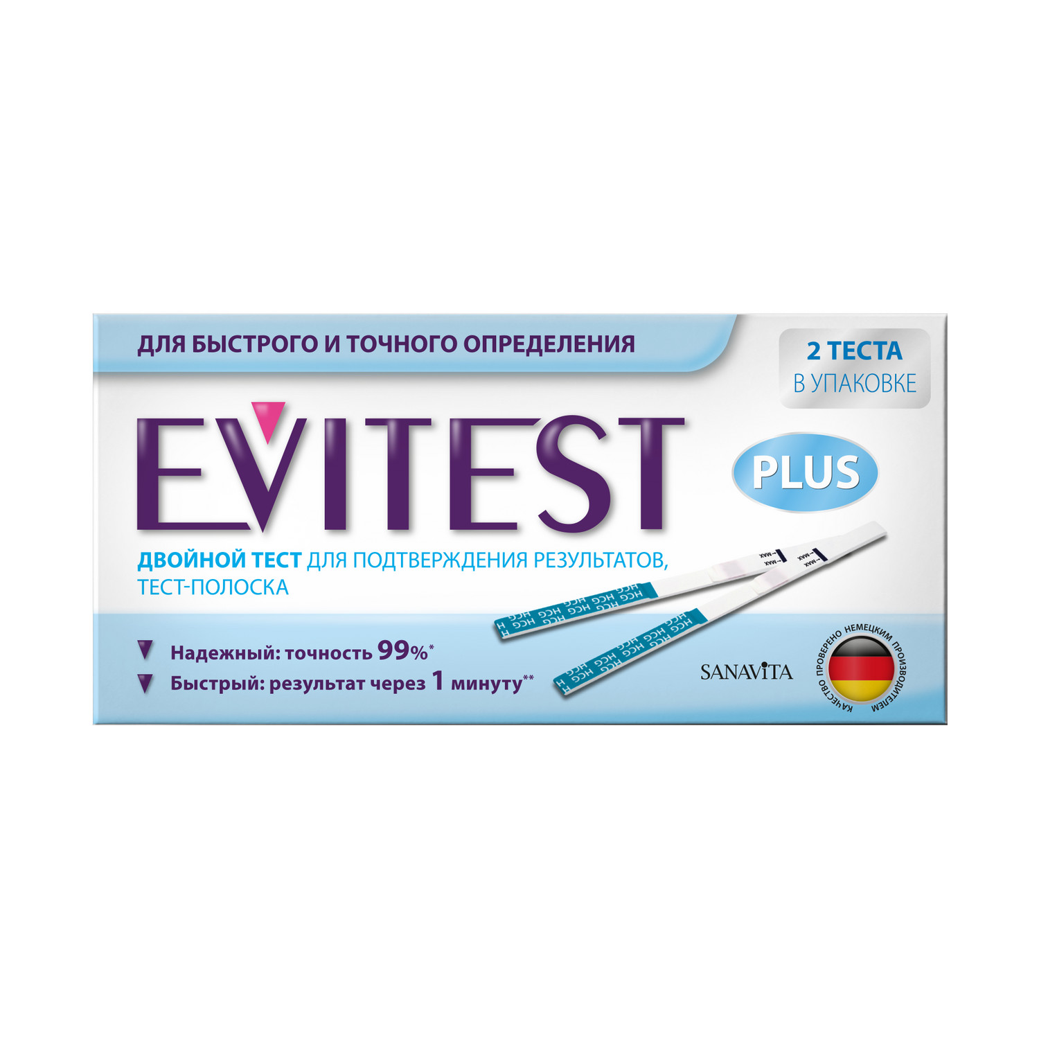 Купить Тест для определения беременности Evitest Plus тест-полоски 2 шт., белый