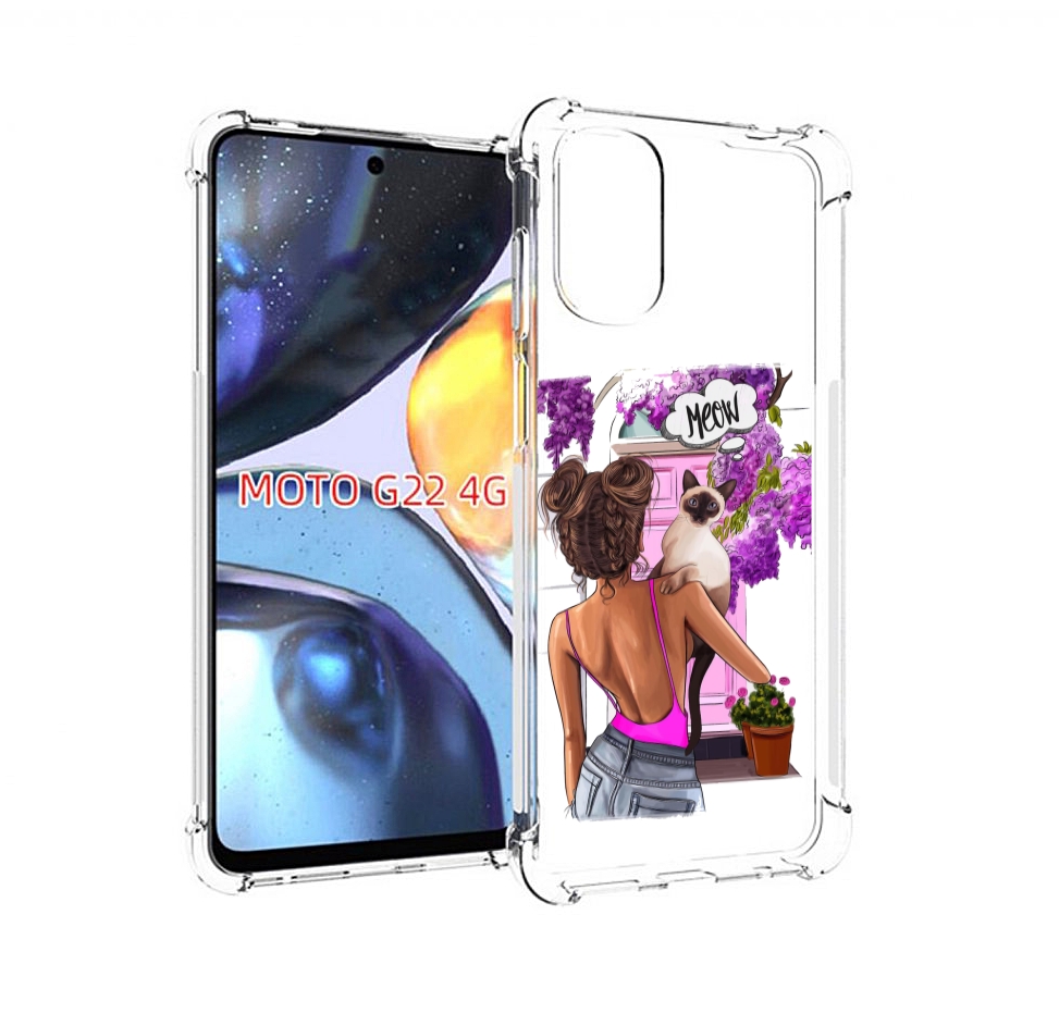 

Чехол MyPads Девушка-с-котиком женский для Motorola Moto G22 4G, Прозрачный, Tocco