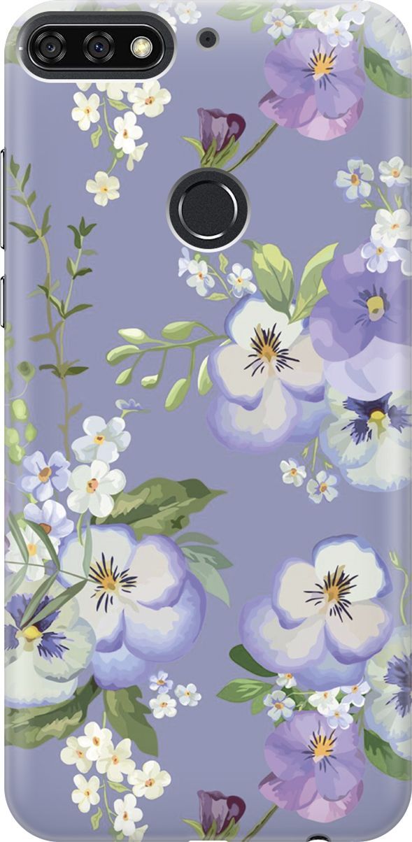 

Чехол на Honor 7C/7A Pro/Huawei Y6 Prime (2018) "Цветочки на синем фоне", Белый;синий, 6002