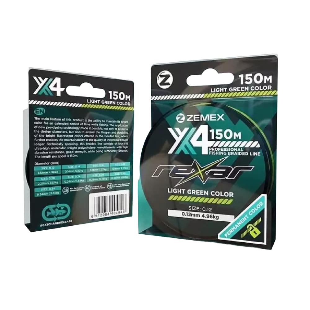 Плетеный шнур ZEMEX REXAR X4 150 m light green, 0,8