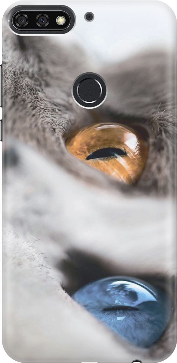 

Чехол на Honor 7C/7A Pro/Huawei Y6 Prime (2018) "Кот с разноцветными глазами", Голубой;серый, 6001