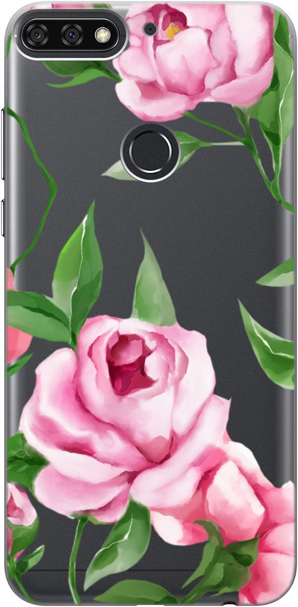 

Чехол на Honor 7C/7A Pro/Huawei Y6 Prime (2018) "Amazing Peonies" прозрачный, Прозрачный;розовый, 5281