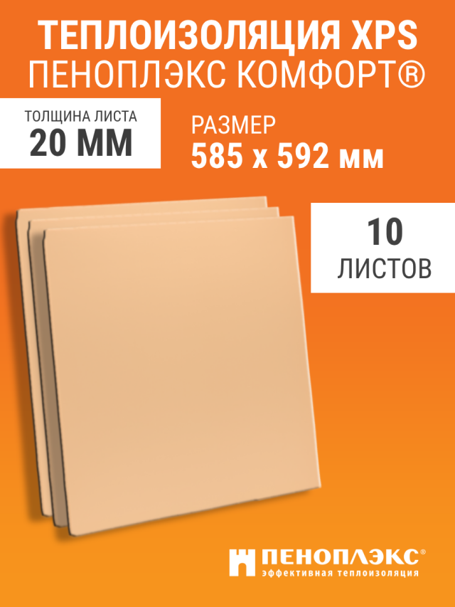 Теплоизоляция Пеноплэкс Комфорт 585х592х20 мм 10 шт 3390₽