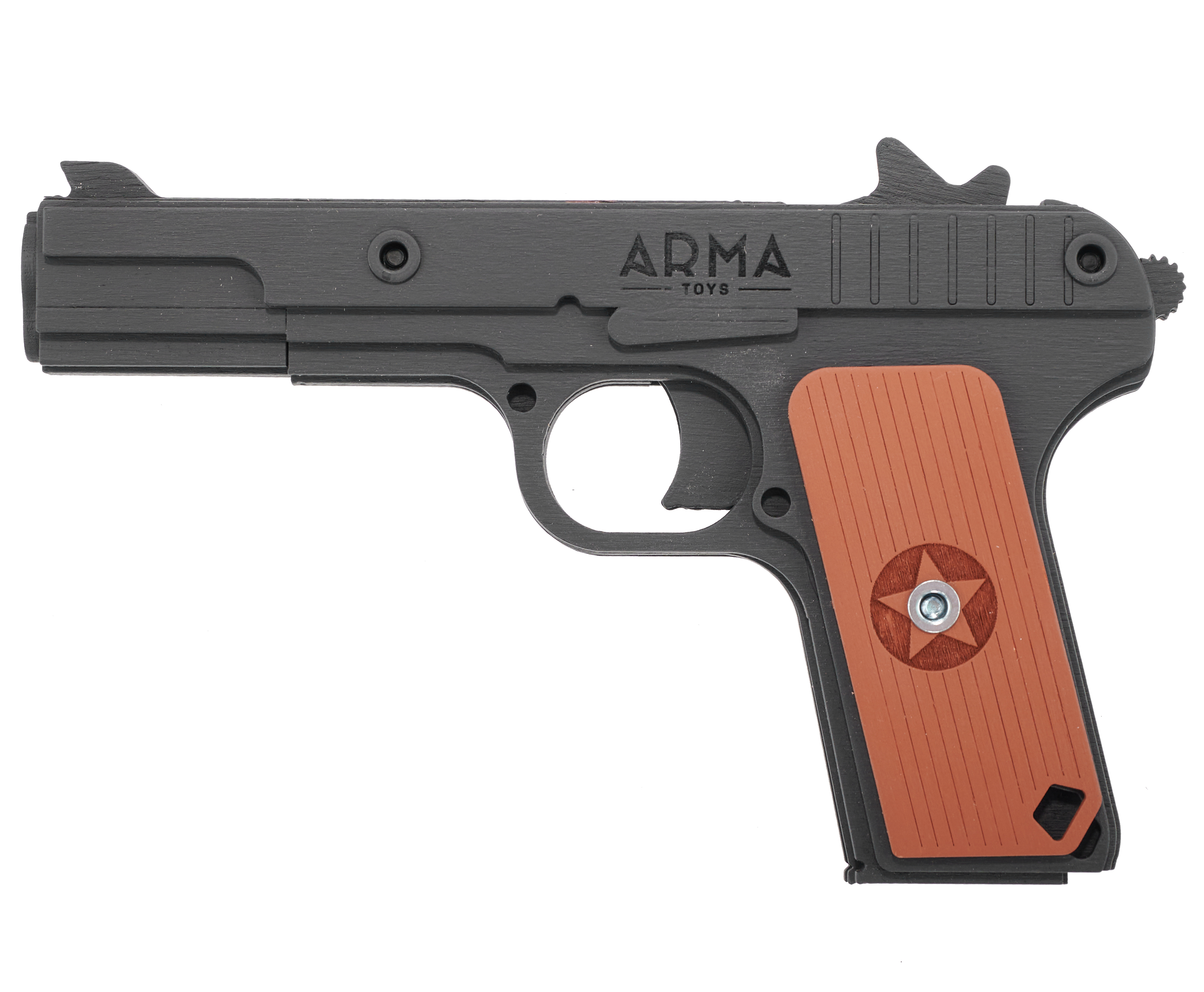 Резинкострел игрушечный Arma toys пистолет ТТ макет, Тульский Токарев, AT019k, окрашенный резинкострел arma toys пистолет тт компакт макет токарев atl002