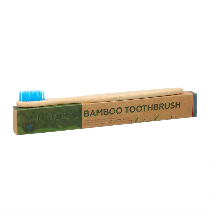 Зубная щетка бамбуковая средняя в коробке, синяя свой тайный след стихи