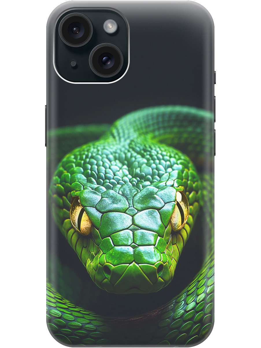 

Силиконовый чехол на Apple iPhone 15 с принтом "Зеленая змея", Прозрачный;черный;серебристый;зеленый, 775147813