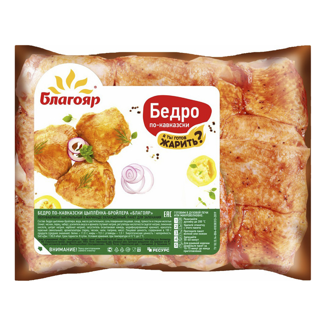 

Бедра в маринаде по-кавказски цыплят-бройлеров Благояр охлажденное +-750 г