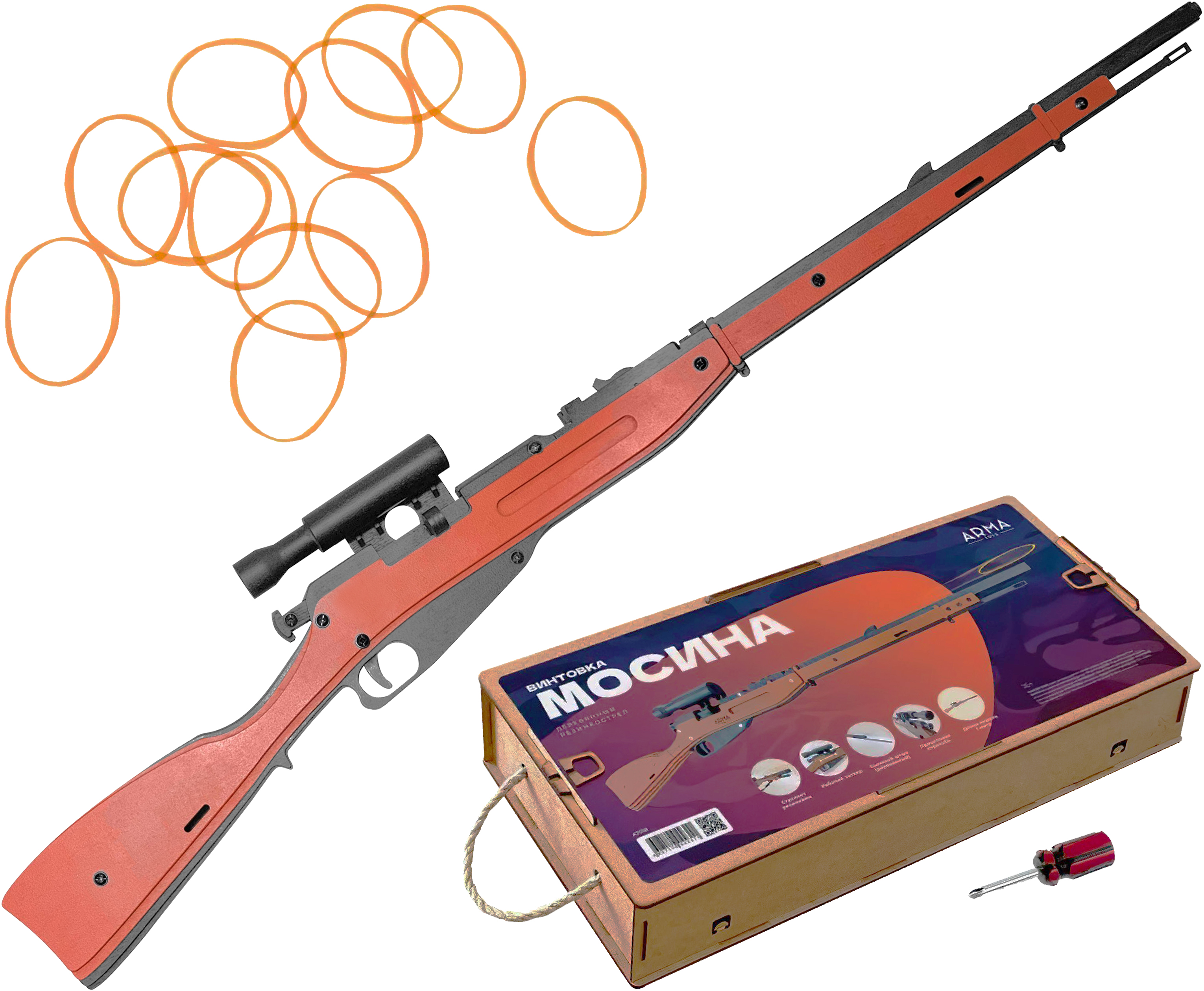 Резинкострел игрушечный Arma toys снайперская винтовка Мосина штык, прицел, AT018 прицел для пневматики veber храбрый заяц 4x20 c